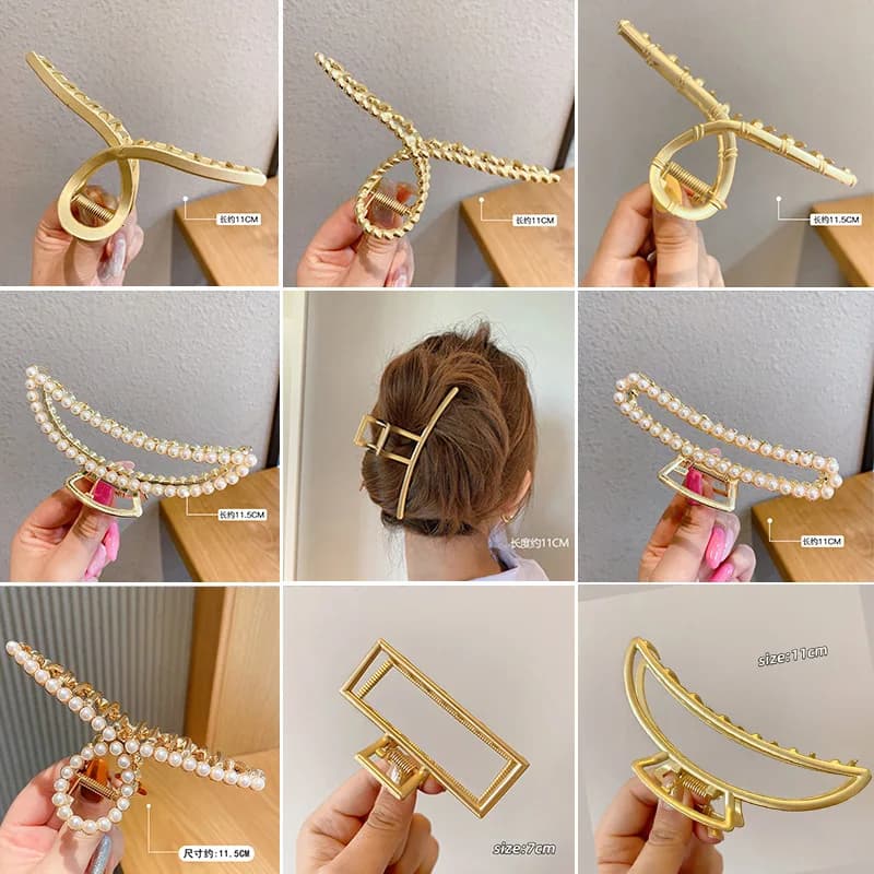 Pince à cheveux en métal doré, pince à cheveux en forme de crabe, support de queue de cheval, pour femmes et filles, Simple géométrique, ajouré, Barrettes, accessoires