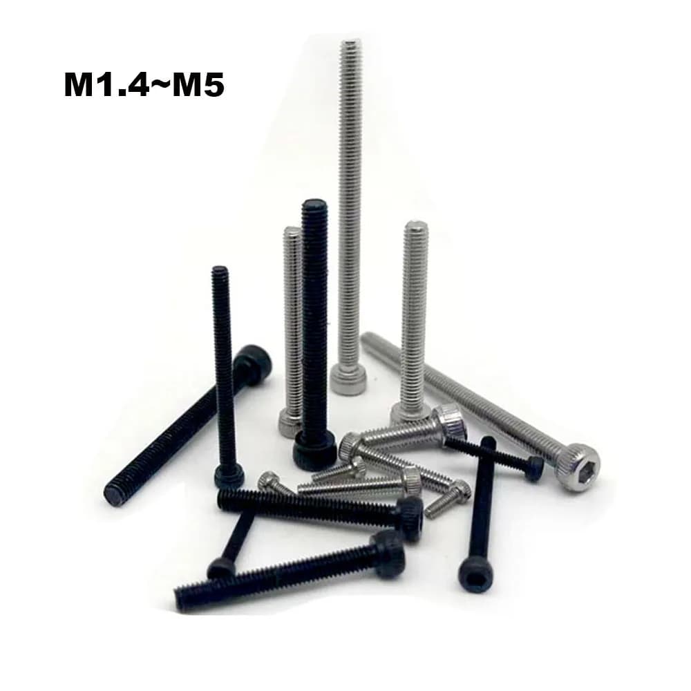 50pcs M1.4 M1.6 M2 M2.5 M3 M4 304 A2-70 acier inoxydable noir 12.9 Grade hexagone tête creuse vis Allen boulon DIN912