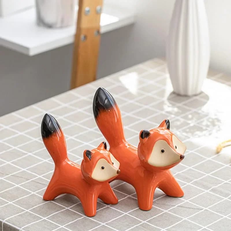 Figurines de Couple en céramique, 2 pièces/ensemble, en forme de renard, modernes, Sculpture de Loft, accessoires de décoration pour la maison