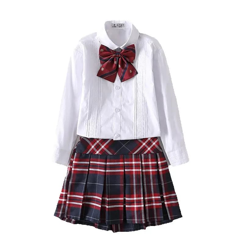 Vêtements pour enfants : Ensemble chemise blanche à lettres et jupe écossaise pour filles, tenue de printemps-été, survêtement pour adolescentes, costume pour enfants