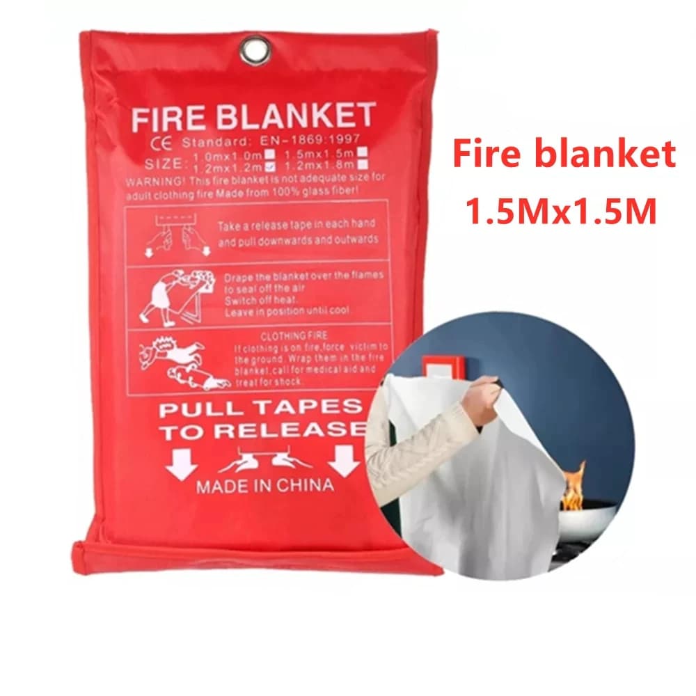 Couverture ignifuge 1,5 m x 1,5 m, en fibre de verre, ignifuge, retardateur de flamme, abri de survie d'urgence, couverture d'urgence ignifuge
