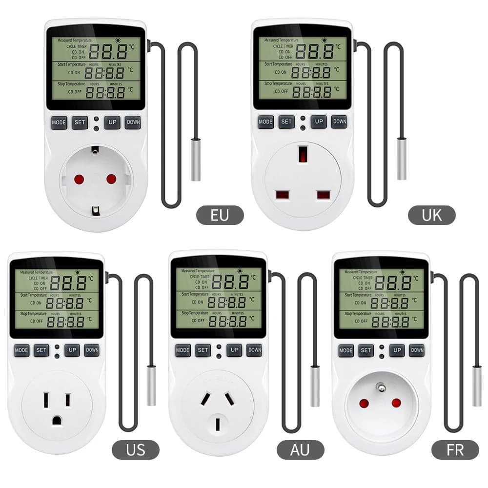Prise de minuterie Thermostat régulateur de température numérique prise ue avec interrupteur de minuterie chauffage refroidissement AC 110 V ~ 230 V