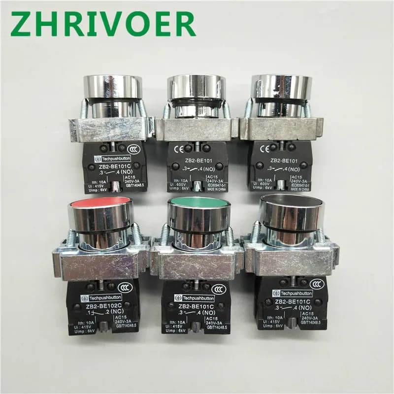 Interrupteur à bouton-poussoir momentané, 22mm, XB2-BA31 XB2-BA42, 10A, 240V ~ 3A, panneau rond plat circulaire de petite taille NC/NO