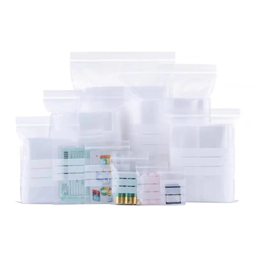 Sac en plastique transparent à fermeture éclair, 100 pièces, avec ligne inscriptible, joint auto-agrip, refermable, réutilisable, pour aliments, bonbons, collations, paquet de stockage
