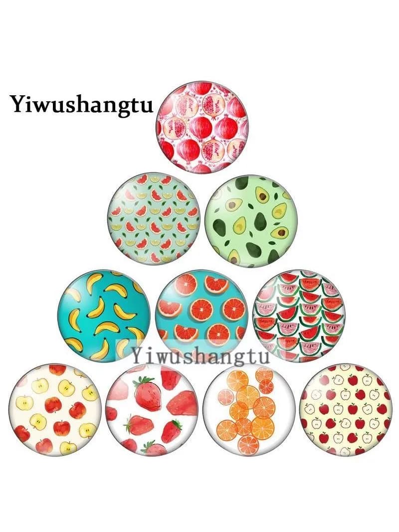 Cabochon Rond en Verre avec Photo de Fruits, Banane, Pomme, Pastèque, 8/10mm/12mm/18mm/20mm/25mm, Démo, Dos pio, Résultats de Direction, ZB0543