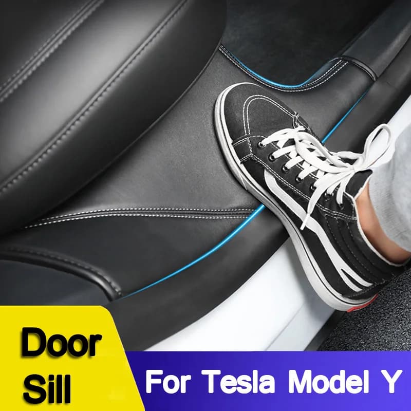 Protection en cuir pour seuil de porte arrière Tesla Model Y 2021-2024, anti-chocs, protection cachée, 2 pièces/ensemble