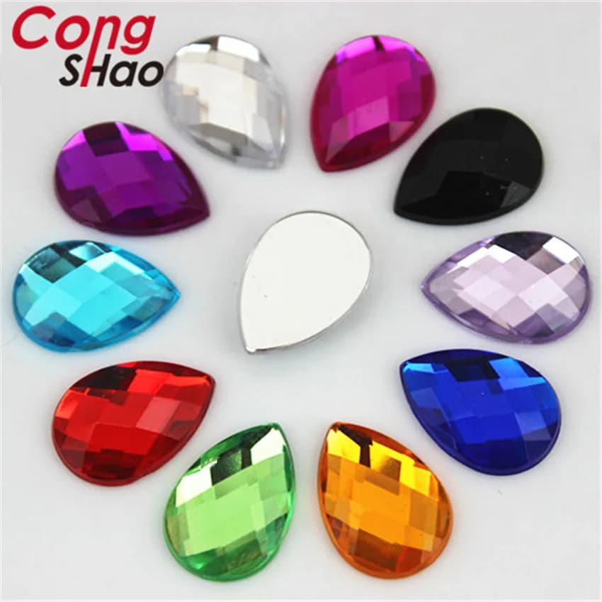 Cong Shao-Strass Acryliques Colorés en Forme de Goutte à Dos pio, Charbon et Vêtements de Citroën, Accessoires d'Artisanat, WC318, 13x18mm, 50 Pièces