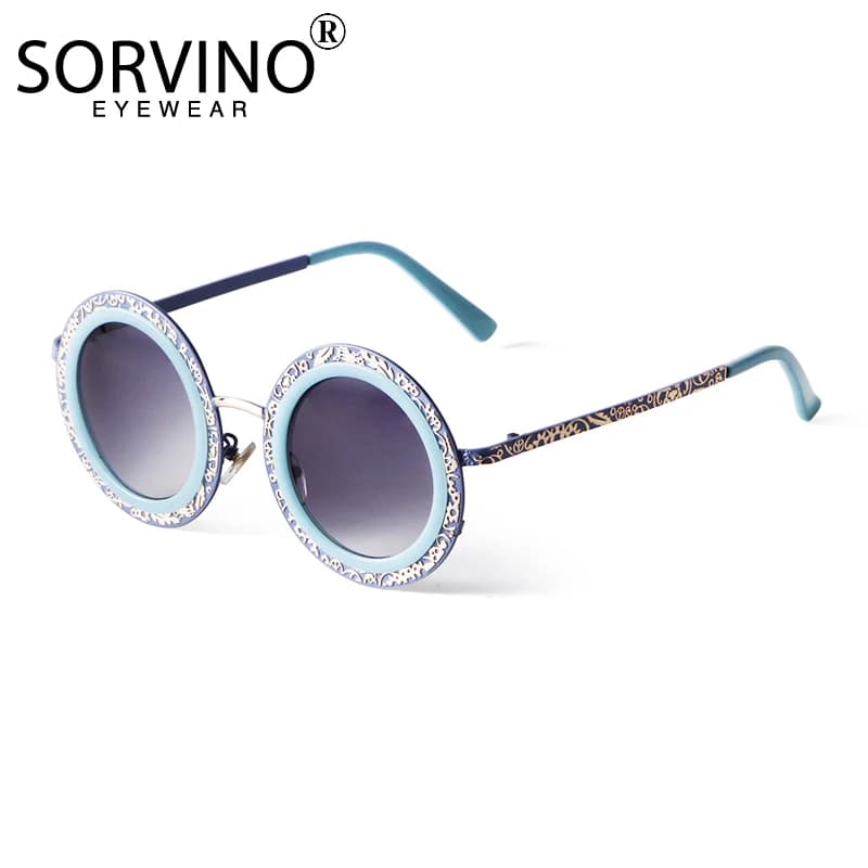 Lunettes de soleil rondes pour femmes, verres de marque de luxe, classiques, miroir, métal, dentelle, 4 couleurs, grand cadre, UV400, lunettes de carillon féminines, nouvelle mode 2023
