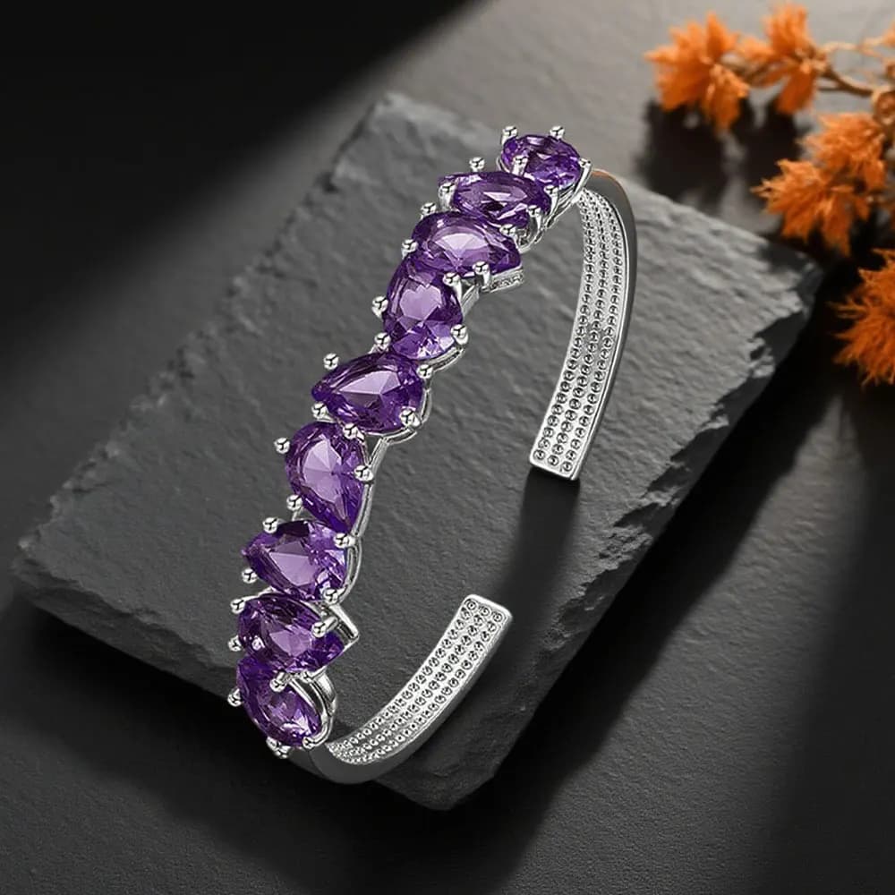 Bracelet en argent violet goutte d'eau poire améthyste Bracelet réglable pour femmes bijoux fins mariage saint valentin cadeau