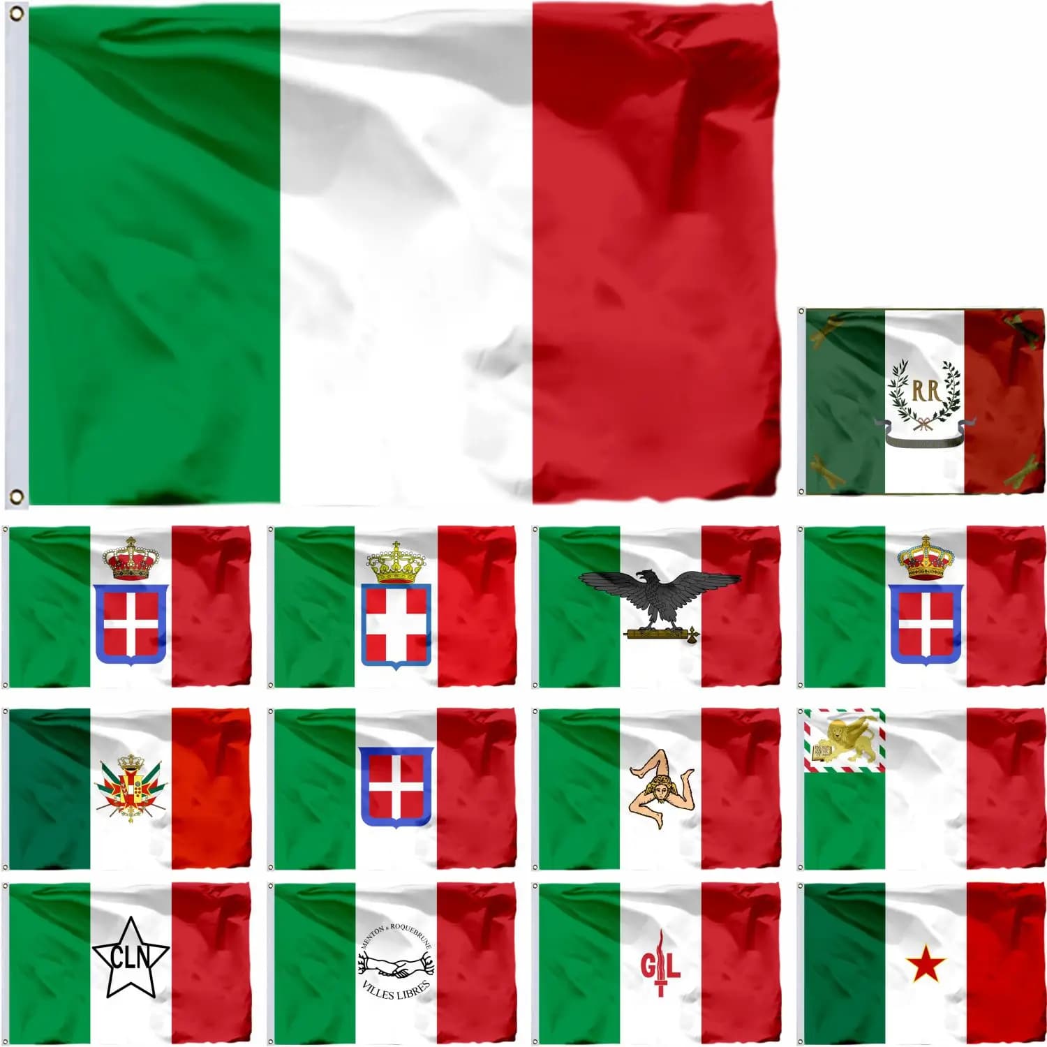 Drapeau militaire italien République de Venise Menton et Roquebrune Bandiera Delle Brigate Garibaldi Partigiane Banner