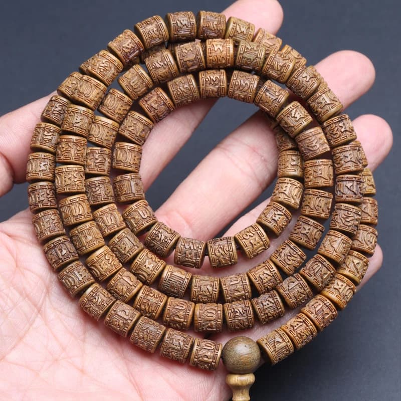 Bracelet de prière bouddhiste tibétain en bois de santal, chapelet mantra tibétain à six tours, bijoux en bois, type roue, 8mm x 8mm
