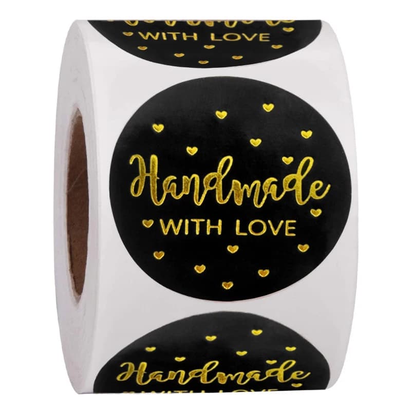 Étiquettes autocollantes en feuille d'or, 100 à 500 pièces, faites à la main avec amour, 1 pouce, pour cadeaux, emballage de petites entreprises, décoration