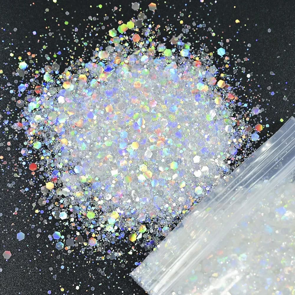 Paillettes de diamant pour ongles, 50 grammes, série symphonie blanche 21 couleurs/hexagone/holographique/décoration de manucure pour vernis à ongles # FD15
