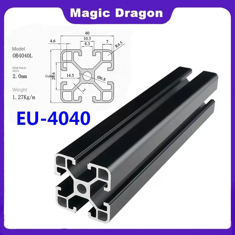 Extrusion de profil en aluminium anodisé noir 4040, Rail linéaire de 100 à 800mm de longueur pour imprimante 3D CNC, 1 pièce