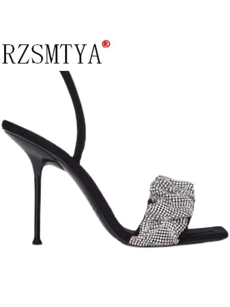 Sandales à Talons Hauts pour Femme, Chaussures de Luxe, de Haute Qualité, avec Strass Scintillants, Sexy, pour ixde Mariage, Taille 43