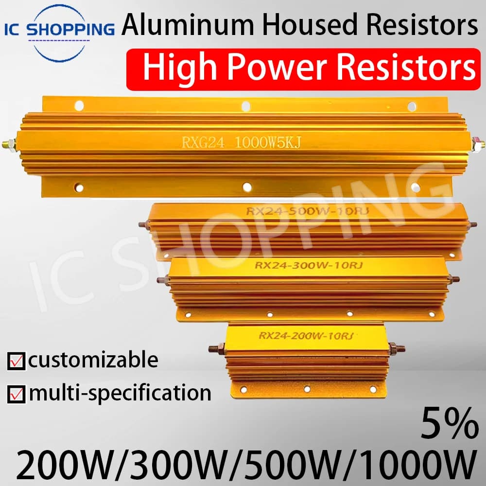 Résistance bobinée en aluminium, boîtier métallique, 200W 300W 500W 0.1 ~ 10K 0.22 0.33 0.5 2 4 8 20 30 47 50 100 200 300 500 1K 2K