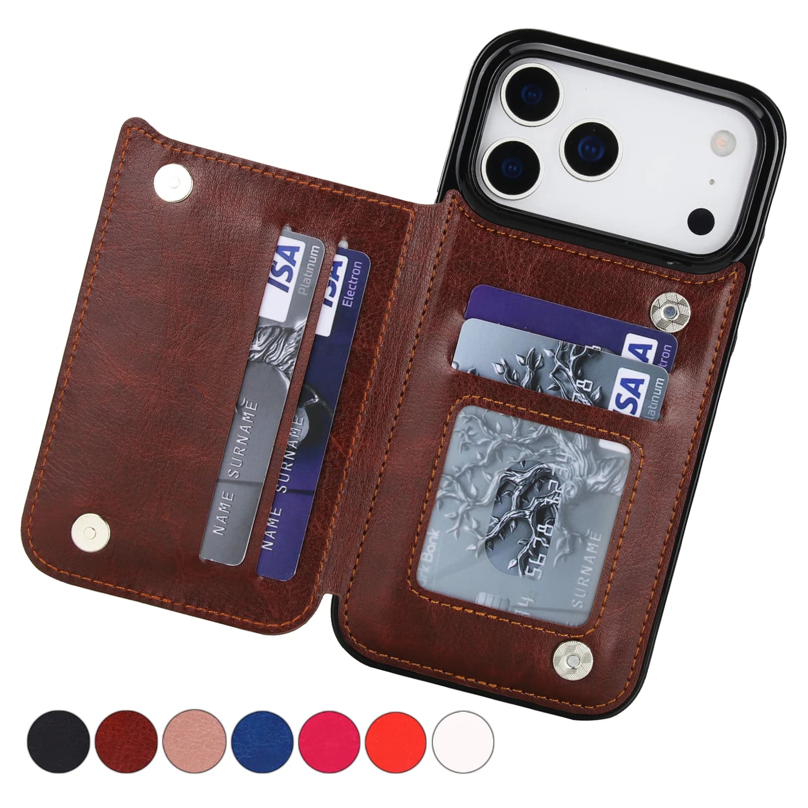 Portefeuille couleur unie Double boucle avec fente pour carte étui en cuir à rabat magnétique pour iPhone Air 17 Pro Max housse de protection antichoc