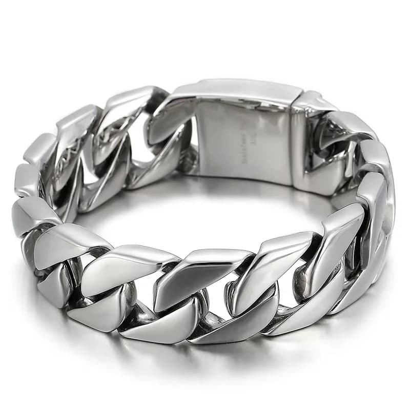 Fongten 22 cm chaîne cubaine Bracelets pour hommes en acier inoxydable brillant brossé Bracelets hommes gourmette or argent couleur bijoux
