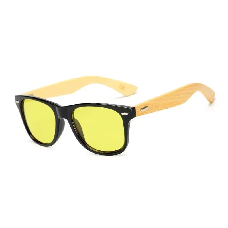 Lunettes de soleil carrées en bambou vintage pour hommes et femmes, lunettes de soleil en bois pour hommes et femmes, vision nocturne, lentille jaune d'entraînement, haute qualité