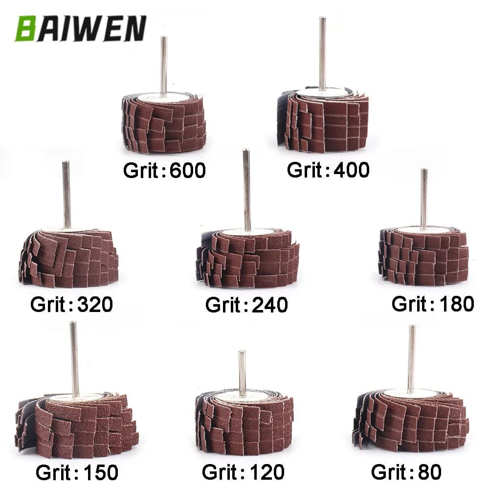Accessoires Dremel, outil rotatif, meulage, polissage, papier de verre, roue à lamelles, tige de 3mm pour outils de forage rotatif, grain 80-600, 1 pièce