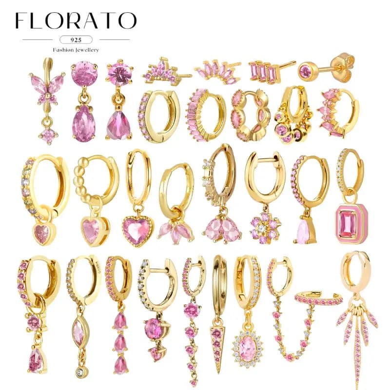 Boucles d'oreilles créoles pendantes en argent sterling 925 avec zircon, série rose, motif géométrique luxueux, bijoux de mariage élégants et tendance, cadeaux