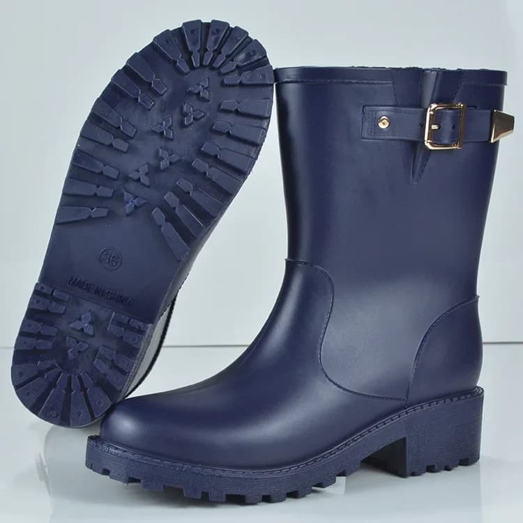 Bottes imperméables en caoutchouc solide pour femmes, chaussures de pluie, plates, design de marque, à la mode