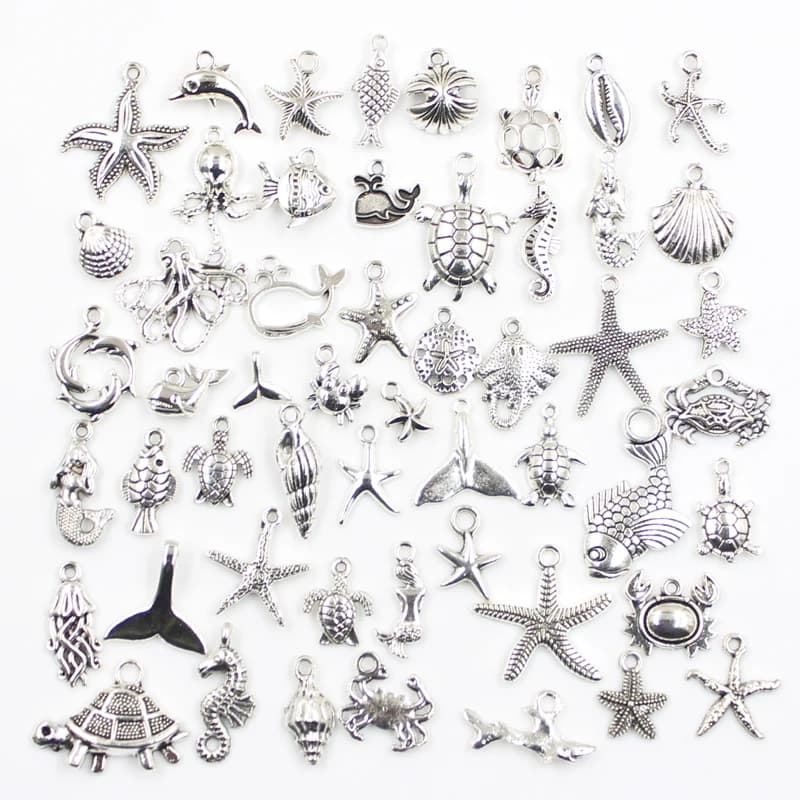 30 pièces breloques poisson étoile de mer poulpe crabe hippocampe tortue Antique couleur argent pendentifs mixtes résultats de bricolage bijoux tibétains
