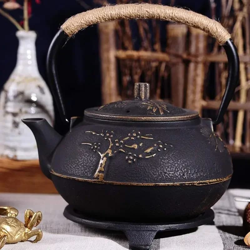 Ensemble de théière en fonte japonaise, bouilloire de cuisine en acier inoxydable, verres, fleur de prunier, 900ml