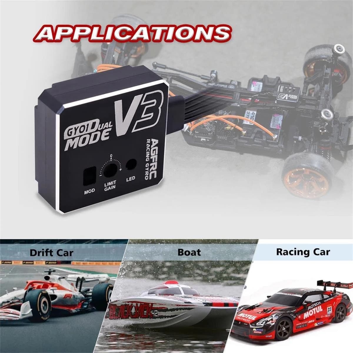 AGFRC GY01 V3 boîtier en aluminium à double Gain Stable EPA caractéristique dérive accordée gyroscope RC de course pour 1/28 1/18 1/10 1/8 voiture à la dérive RC
