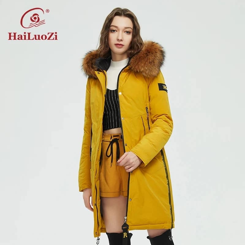 HaiLuoZi – manteau à capuche et coupe-vent pour femme, veste décontractée avec grand col en fourrure de raton laveur, Parka 89, nouvelle collection hiver 2022
