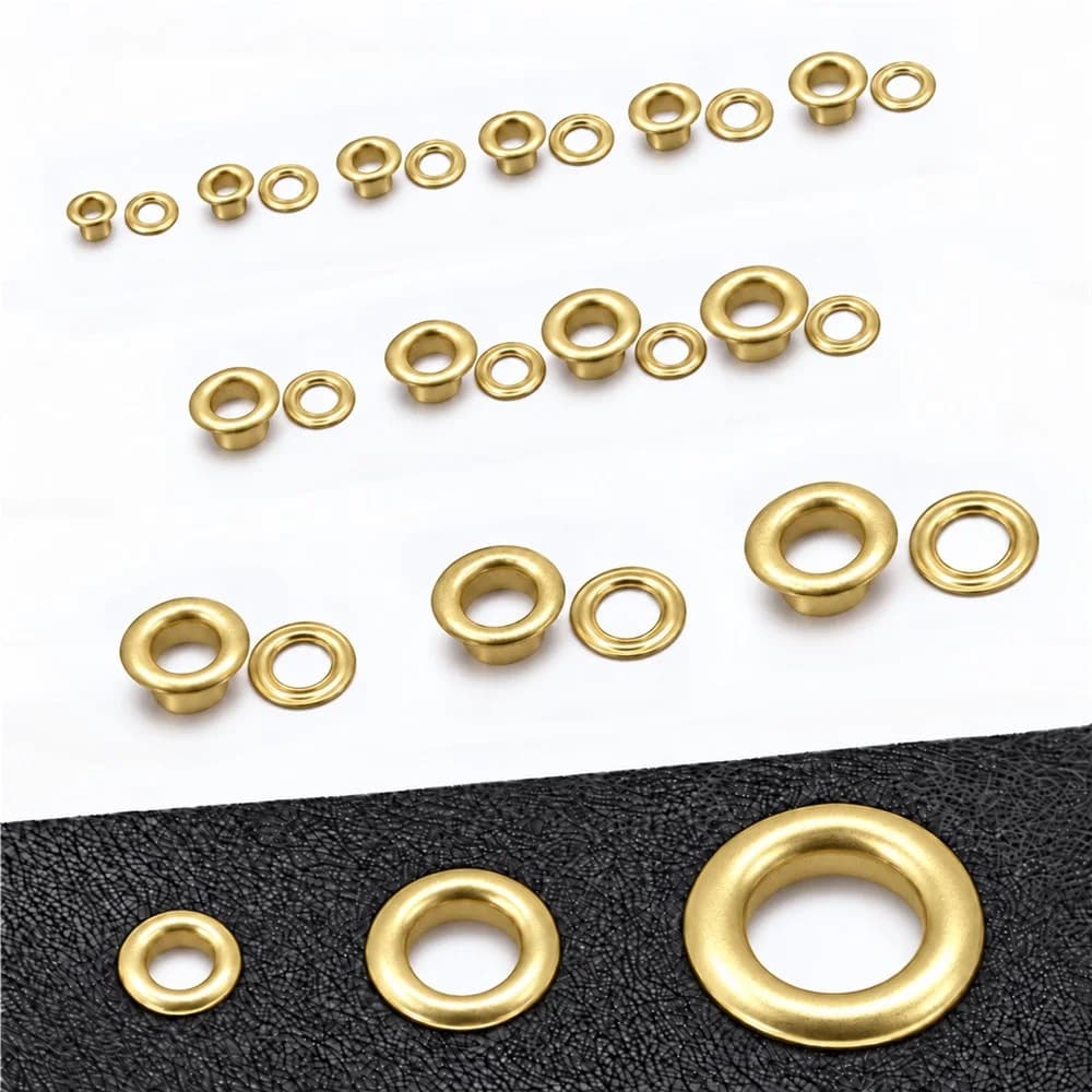 Œillets en cuivre de couleur or avec rondelles, diamètre intérieur de 2 à 20 mm, 20 à 100 ensembles par paquet, pour travaux du cuir et projets de bricolage.