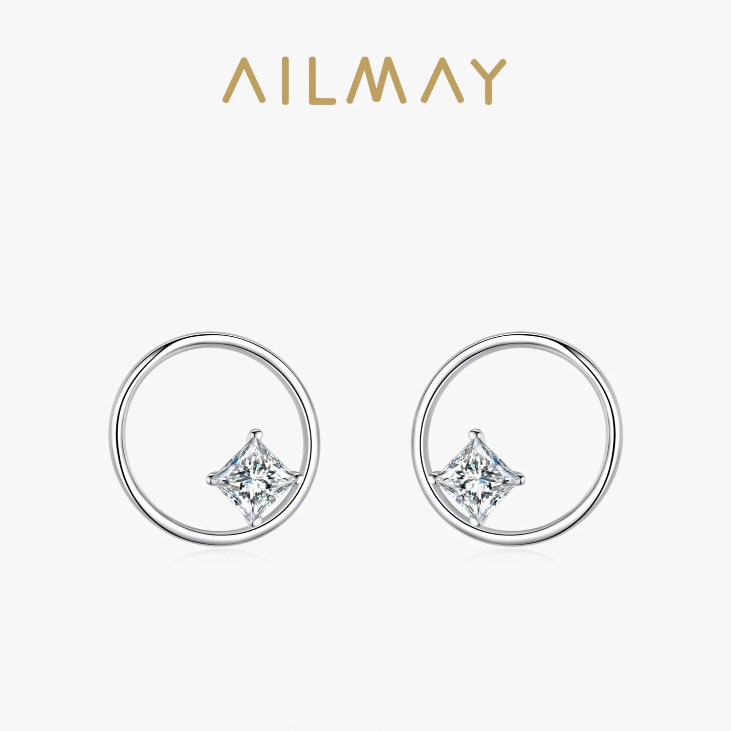Ailmay – boucles d'oreilles rondes en argent Sterling 100% pour femme, bijoux fins à la mode, Zircon clair, mariage, fiançailles, 925