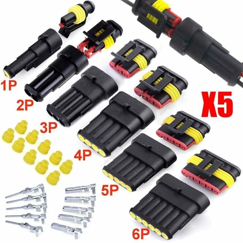Connecteur de câble électrique étanche AMP Super Seal à 1/2/3/4/5/6 broches, 5 ensembles, pour connecteur étanche de voiture