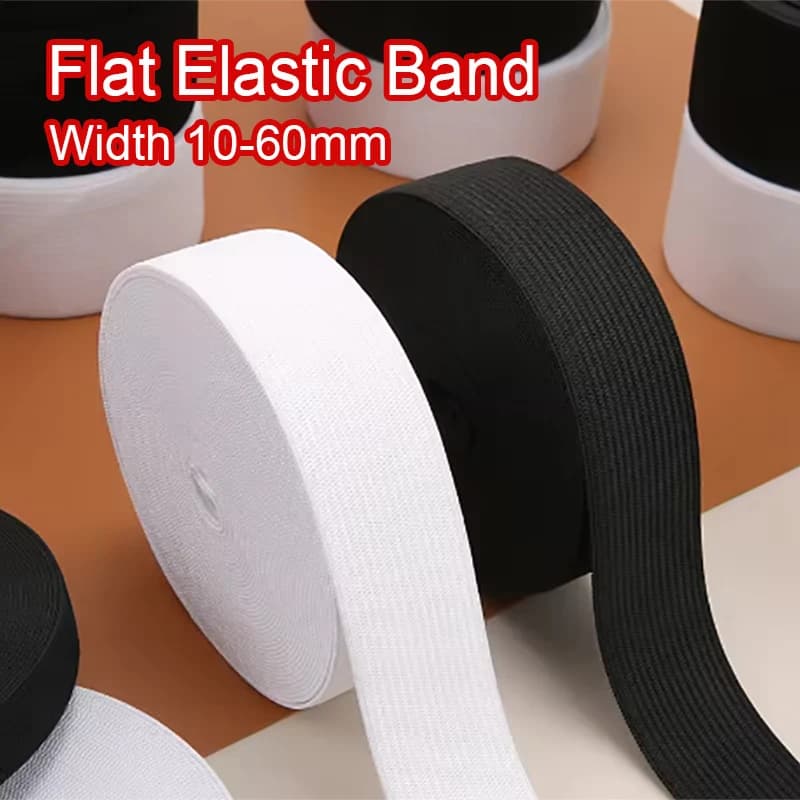 Bande élastique de couture de 5 mètres, 10-60MM, bande élastique en tricot à haute élasticité pour la couture de la ceinture élastique blanc et noir