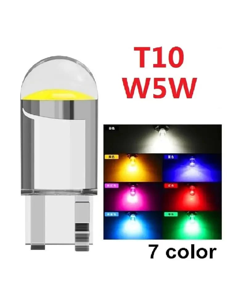 Ampoule en verre de voiture 10xT10 W5W Cob, blanc, plaque d'immatriculation automobile, dôme, lampe de lecture DRL, Style lampe 12V jaune rouge bleu T10