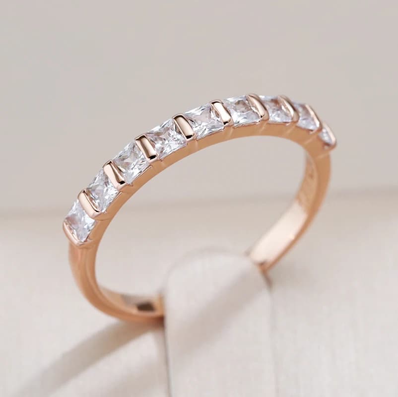 Kinel – bagues de mariage simples pour femmes, carrées en Zircon naturel, or Rose 585, à la mode, bijoux fins quotidiens, meilleur cadeau