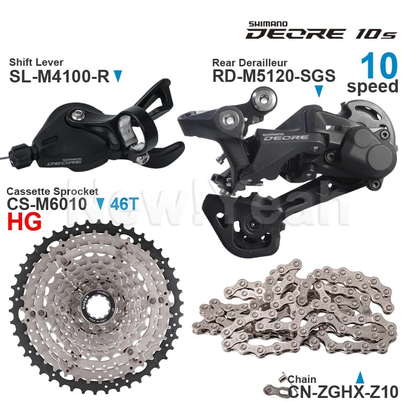 SHIMANO DEORE – groupe 10 vitesses comprenant manette de vitesse M4100 M4120 M5120, Cassette de dérailleur arrière 42T 46T et pièces de vélo à chaîne X10