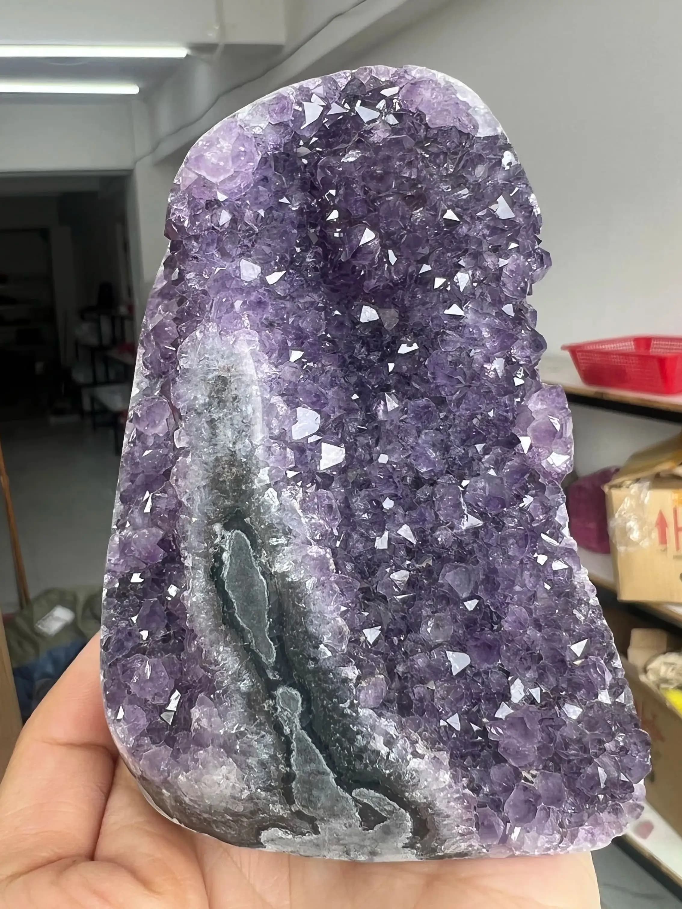 640g 10cm Améthyste naturelle d'Uruguay, grappe de cristaux de quartz, support inclus