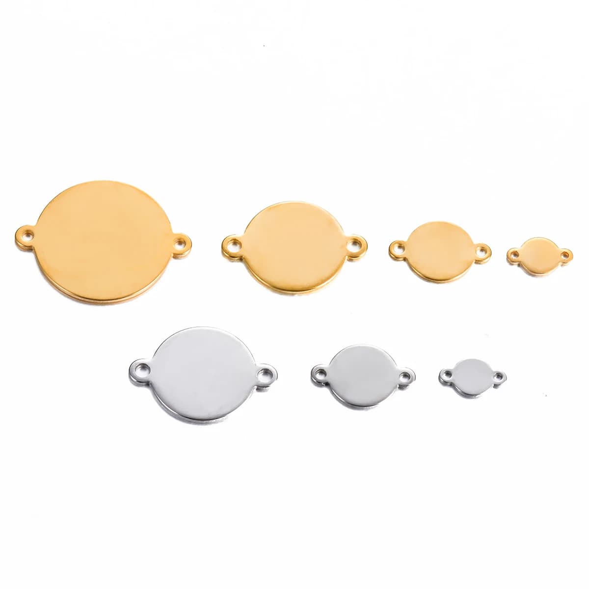 Étiquettes d'estampage rondes vierges en acier inoxydable, couleur or, avec deux boucles, pour collier, Bracelet, fabrication de bijoux à faire soi-même, 20 pièces
