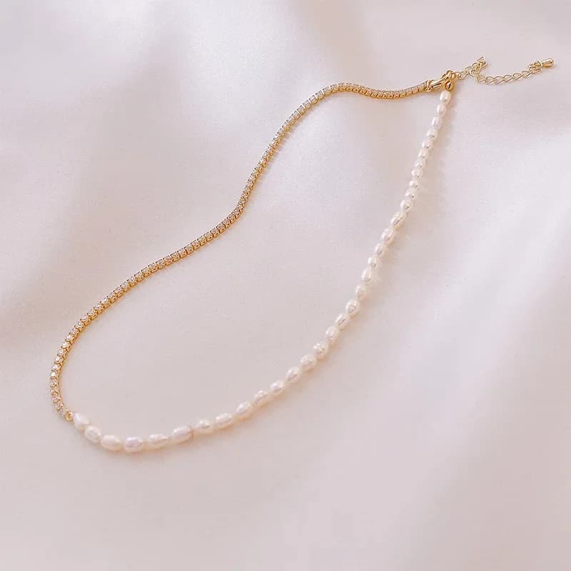 Minar – colliers élégants en perles d'eau douce naturelles pour femmes, strass scintillants, chaîne asymétrique, accessoires de collier