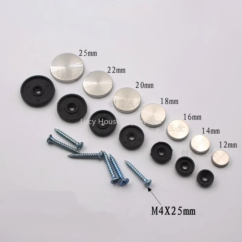 Couvercle de capuchon en acier inoxydable de 12mm de diamètre, 100 pièces/lot, vis de miroir décoratif, miroir d'affichage