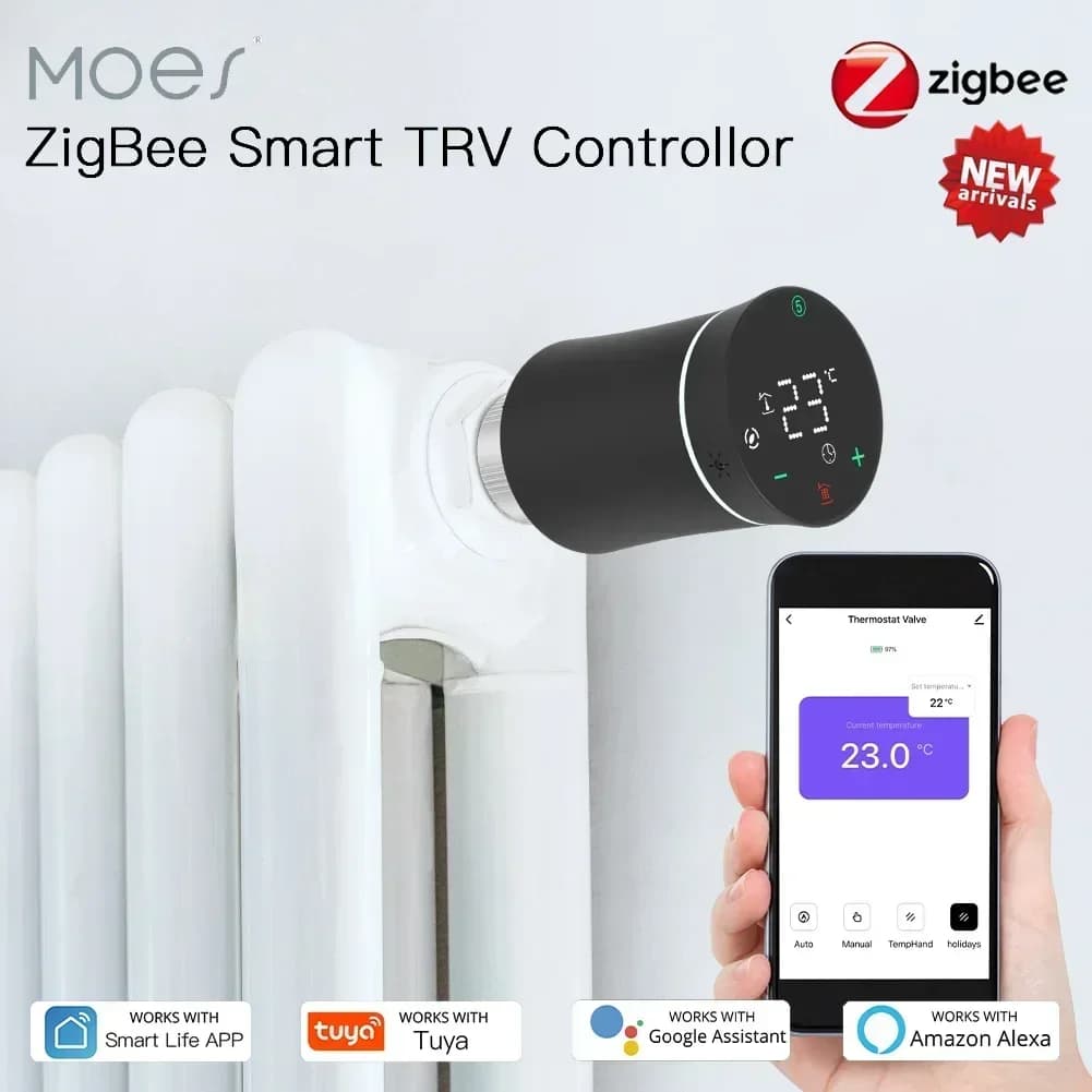MOES – vanne d'actionneur de radiateur, Thermostat intelligent Programmable, chauffage de la température, commande vocale Alexa, TRV ZigBee 3.0, Tuya, nouveau