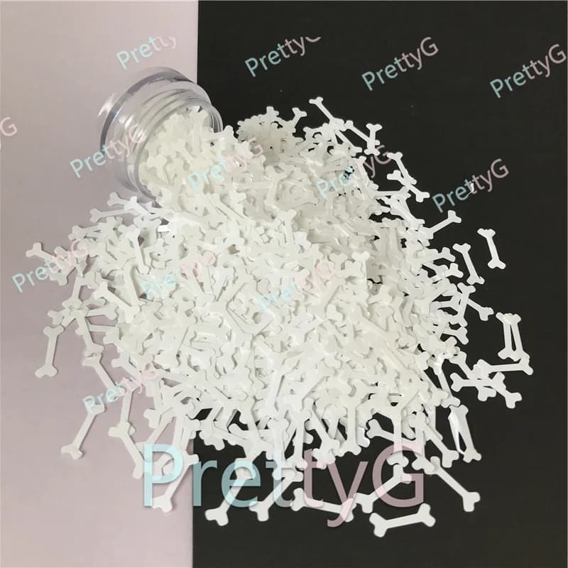 PrettyG-Paillettes blanches en forme d'os pour décoration des ongles, accessoires de maquillage, DIY, 12mm, 1 boîte