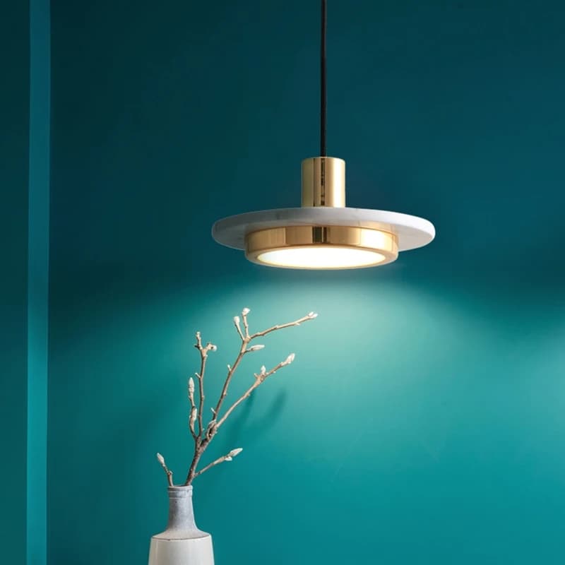 Lampe LED Suspendue en Marbre et Fer au Design Nordique Moderne, Luminaire Décoratif d'Nik, Idéal pour un Loft, une Salle à Manger, une Chambre à Coucher ou une Cuisine