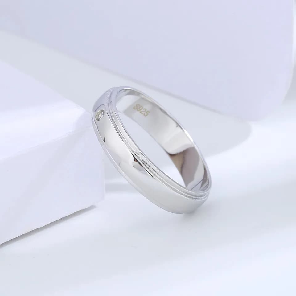 Buyee 925 bague de couple en argent Sterling blanc Zircon bague de mariage doigt pour femmes hommes classique fiançailles bijoux fins cercle
