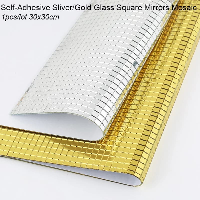 Miroirs carrés en verre auto-adhésifs 30x30cm, carreaux de mosaïque, miroir en verre argenté/or, autocollant mural pour bricolage, décoration de maison faite à la main