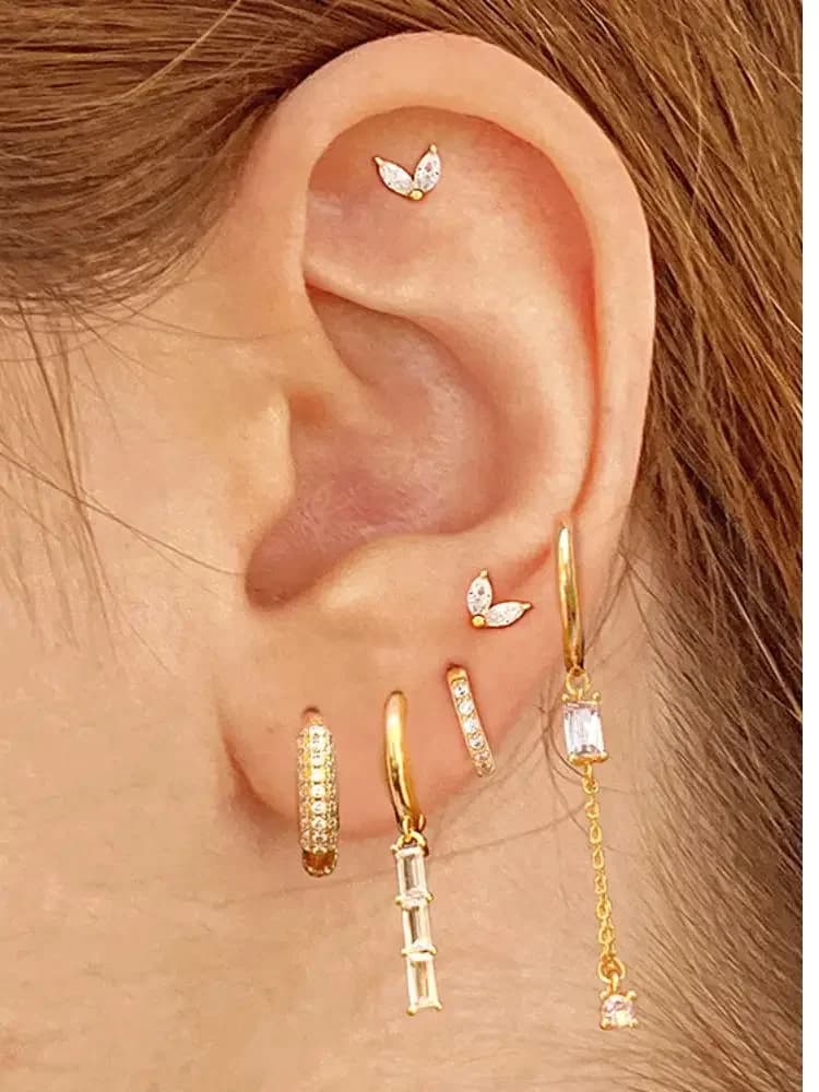 Zcompresses-Boucles d'oreilles créoles en argent regardé 925, pendentif en or, croix, étoile, fleur, goutte d'eau, bijoux de luxe, document blanc