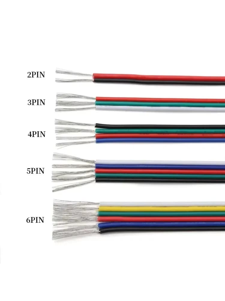 Fil électrique de 1 à 50m, 2/3/4/5/6 broches, connecteur de câble 18/20/22AWG, fils électriques pour bande lumineuse LED WS2812B RGB RGBW 5050