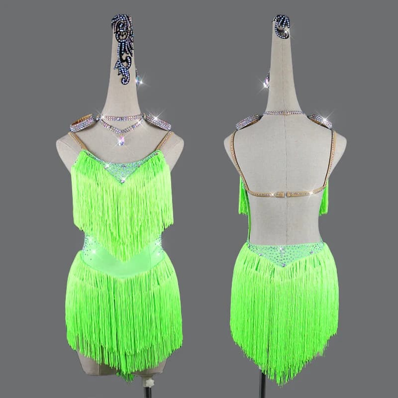 Robe de danse latine, jupe à franges, vêtements de compétition en diamant, haut de gamme, personnalisés, vêtements de Performance professionnelle pour adultes et enfants