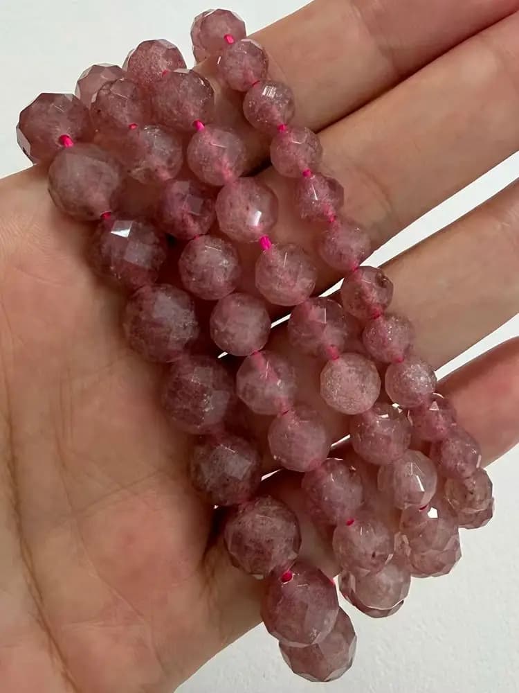 Perles rondes en quartz fraise de qualité AA, taillées en diamant, pierres semi-précieuses, 7 pouces, 6, 8, 10 mm